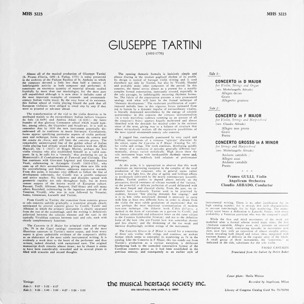 Franco Gulli / Orchestra Dell'Angelicum Di Milano / Giuseppe Tartini ...