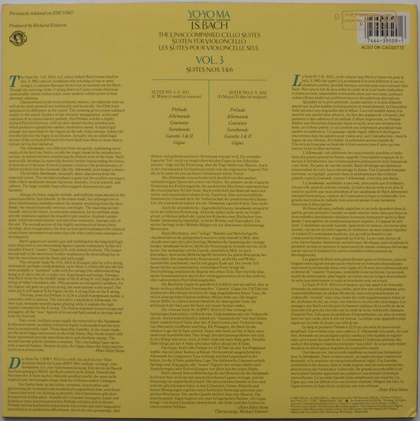 Yo-Yo Ma / Johann Sebastian Bach The Unaccompanied Cello Suites Vol. 3