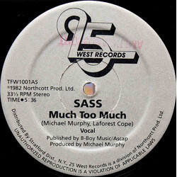 Sass Much Too Much (2020 Re-Issue) 12" Vinyl 12" Single