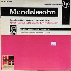 Felix Mendelssohn-Bartholdy / The New York Philharmonic Orchestra / Dimitri Mitropoulos Symphony No. 3 In A Minor, Symphony No. 5 In D Major