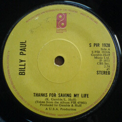 Billy Paul Thanks For Saving My Life VINYL 7" USED