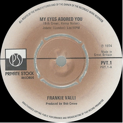 Frankie Valli My Eyes Adored You Vinyl 7" USED