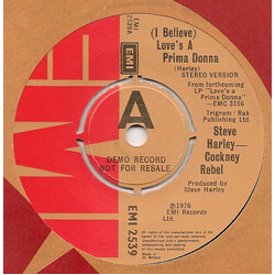 Steve Harley & Cockney Rebel (I Believe) Love's A Prima Donna USED VINYL 7INCH 45 RPM SINGLE PROMO STEREO MONO