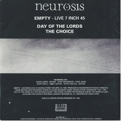 Neurosis Empty (Live 7 Inch 45) USED VINYL 7INCH LIMITED EDITION 45 RPM