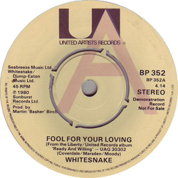 Whitesnake Fool For Your Loving Vinyl 7" USED