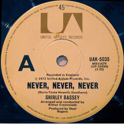 Shirley Bassey Never, Never, Never / Day By Day USED VINYL 7"