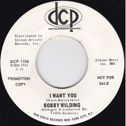 Bobby Wilding I Want You Vinyl 7" USED