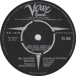 The Righteous Brothers Stranded In The Middle Of No Place/Been So Nice Vinyl 7" USED