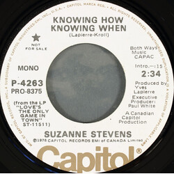 Suzanne Stevens Knowing How Knowing When USED VINYL 7INCH 45 RPM PROMO STEREO MONO