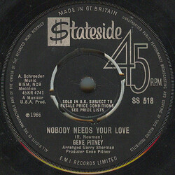 Gene Pitney Nobody Needs Your Love VINYL 7" USED