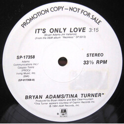 Bryan Adams / Tina Turner It's Only Love USED VINYL 12INCH 33 S RPM SINGLE PROMO
