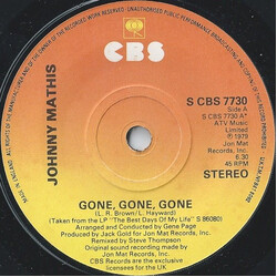 Johnny Mathis Gone, Gone, Gone USED VINYL 7INCH 45 RPM SINGLE STEREO