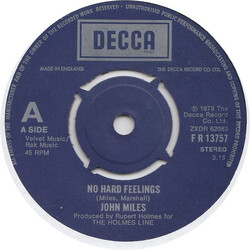 John Miles No Hard Feelings USED VINYL 7INCH 45 RPM SINGLE
