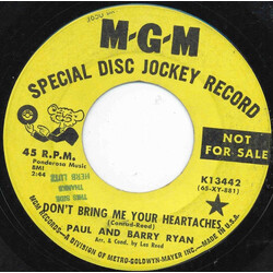 Paul & Barry Ryan Don't Bring Me Your Heartaches Vinyl 7" USED