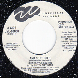 John Denver / Nitty Gritty Dirt Band And So It Goes Vinyl 7" USED
