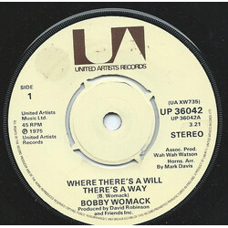 Bobby Womack Where There's A WIll, There's A Way USED VINYL 7INCH 45 RPM SINGLE