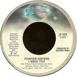 Pointer Sisters I Need You VINYL 7" USED