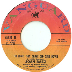 Joan Baez The Night They Drove Old Dixie Down VINYL 7" USED