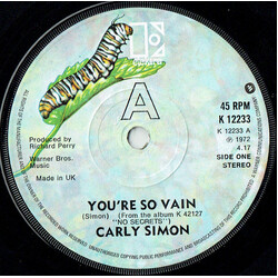 Carly Simon You're So Vain / Anticipation Vinyl 7" USED