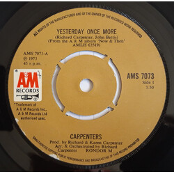 Carpenters Yesterday Once More USED VINYL 7INCH 45 RPM SINGLE