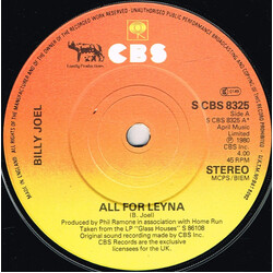 Billy Joel All For Leyna USED VINYL 7INCH 45 RPM SINGLE STEREO