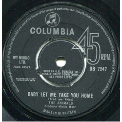 The Animals Baby Let Me Take You Home Vinyl 7" USED
