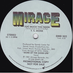 T.S. Monk Too Much Too Soon Vinyl 12" USED
