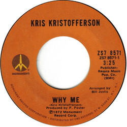 Kris Kristofferson Why Me / Help Me USED VINYL 7INCH 45 RPM SINGLE