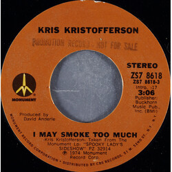 Kris Kristofferson I May Smoke Too Much / The Lights Of Magdala Vinyl 7" USED