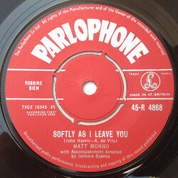 Matt Monro Softly As I Leave You USED VINYL 7INCH 45 RPM SINGLE
