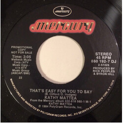 Kathy Mattea That's Easy For You To Say USED VINYL 7INCH 45 RPM PROMO