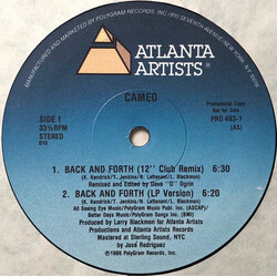 Cameo Back And Forth USED VINYL 12INCH 33 S RPM PROMO