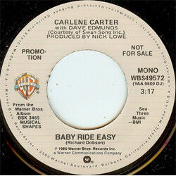Carlene Carter / Dave Edmunds Baby Ride Easy USED VINYL 7INCH SINGLE 45 RPM PROMO
