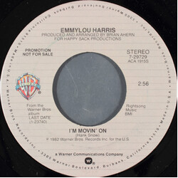Emmylou Harris I'm Movin' On USED VINYL 7INCH 45 RPM SINGLE PROMO STEREO MONO