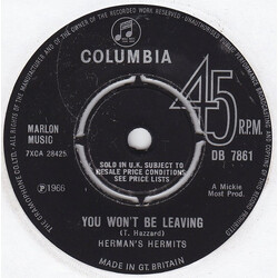 Herman's Hermits You Won't Be Leaving USED VINYL 7INCH 45 RPM SINGLE