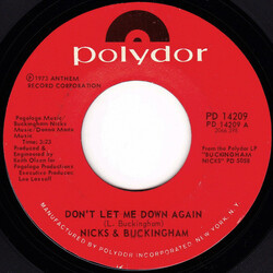 Buckingham Nicks Don't Let Me Down Again USED VINYL 7INCH SINGLE STYRENE