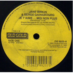 Jane Birkin / Serge Gainsbourg Je T'Aime...Moi Non Plus / Jane B Vinyl 7" USED