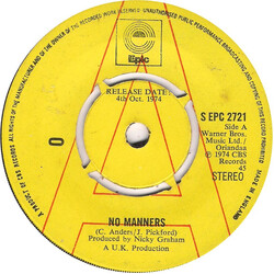 A Band Called "O" No Manners USED VINYL 7INCH 45 RPM PROMO