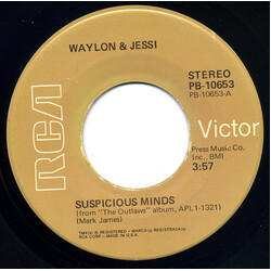 Waylon Jennings / Jessi Colter Suspicious Minds USED VINYL 7INCH 45 RPM SINGLE REISSUE STEREO