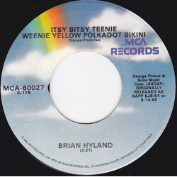 Brian Hyland / Jerry Keller Itsy Bitsy Teenie Weenie Yellow Polkadot Bikini / Here Comes Summer Vinyl 7" USED