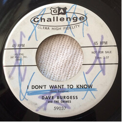Dave Burgess And The Chimes Lulu / I Don't Want To Know USED VINYL 7INCH 45 RPM PROMO