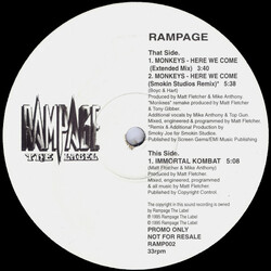 Rampage Monkeys - Here We Come USED VINYL 12INCH 33 S RPM PROMO