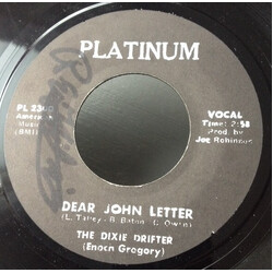 Dixie Drifter Dear John Letter / Across The Table USED VINYL 7INCH 45 RPM SINGLE