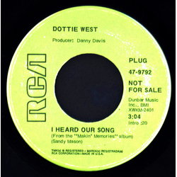 Dottie West I Heard Our Song Vinyl 7" USED