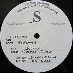 George Duke Guilty USED VINYL 12INCH 33 S RPM TEST PRESSING