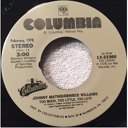 Johnny Mathis / Deniece Williams Too Much, Too Little, Too Late Vinyl 7" USED