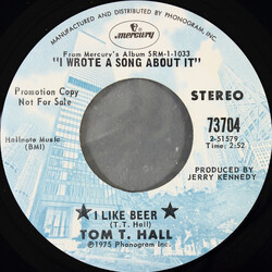 Tom T. Hall I Like Beer USED VINYL 7INCH 45 RPM SINGLE PROMO STEREO