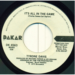 Tyrone Davis It's All In The Game USED VINYL 7INCH 45 RPM PROMO STYRENE