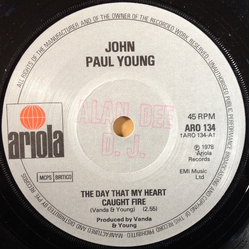 John Paul Young The Day That My Heart Caught Fire Vinyl 7" USED