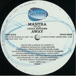 Mantra / Lydia Rhodes Away USED VINYL 12INCH 33 S RPM
